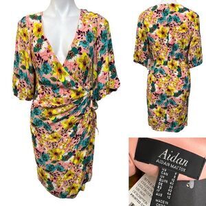 Aidan Mattox Vibrant Floral Midi Dress - Pink and Yellow